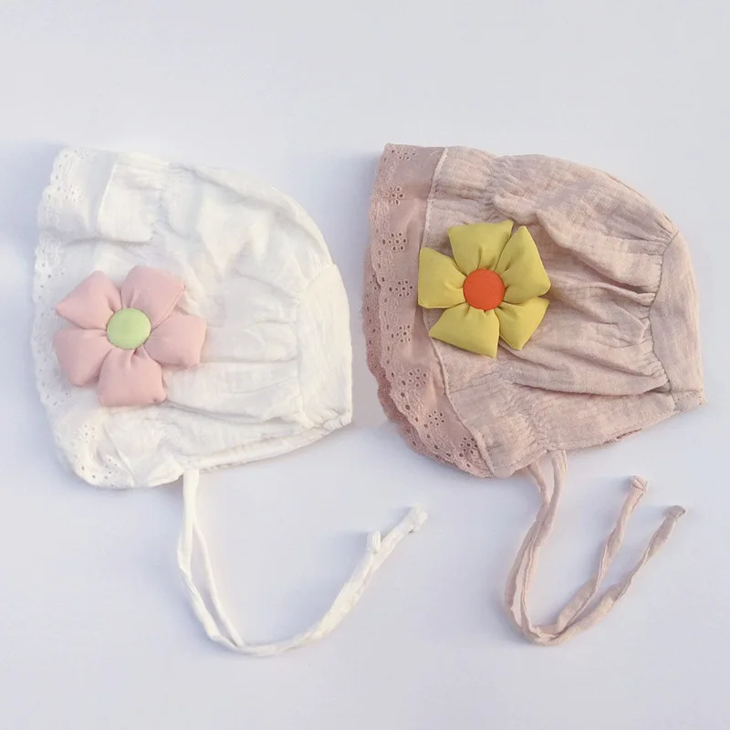 

Summer Lace Ruffle Sun Hat Newborn Baby Soft Cotton Bonnet Hat Sweet Princess Flower Toddler Girls Lacing Cap