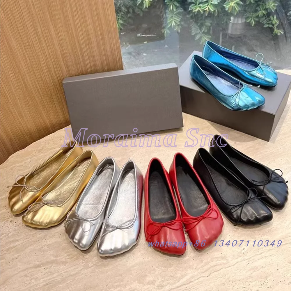 Silver Toes Shape Butterfly Knot Ballet Shoes Flat With Shallow Slip On Comfort Design Fashion Women's Flat Shoes Summer 2024 image 5