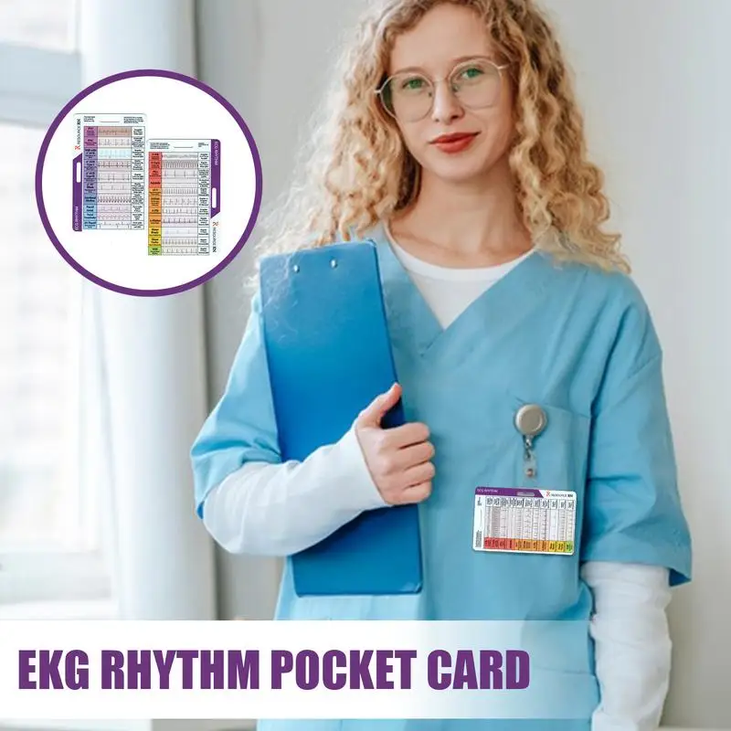 ECG/EKG Rhythm Pocket Card Double Sided Design EKG Rhythm Interpretation Badge Card ECG Rate Pocket Cards EKG Calipers