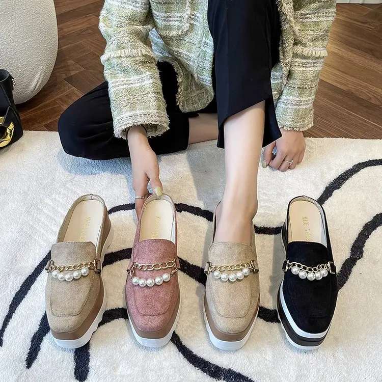 Klapki damskie flip wygodna guma buty na platformie damskie casual okrągłe toe płaskie mokasyny płaskie jesienne zamszowe buty damskie