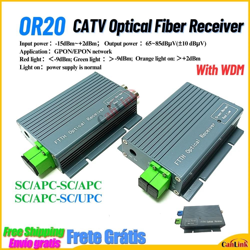 FTTH CATV Optical Receiver High Level Fiber WDM Converter SC APC/UPC Duplex Connector Mini Mode With 2 Output RF Inch