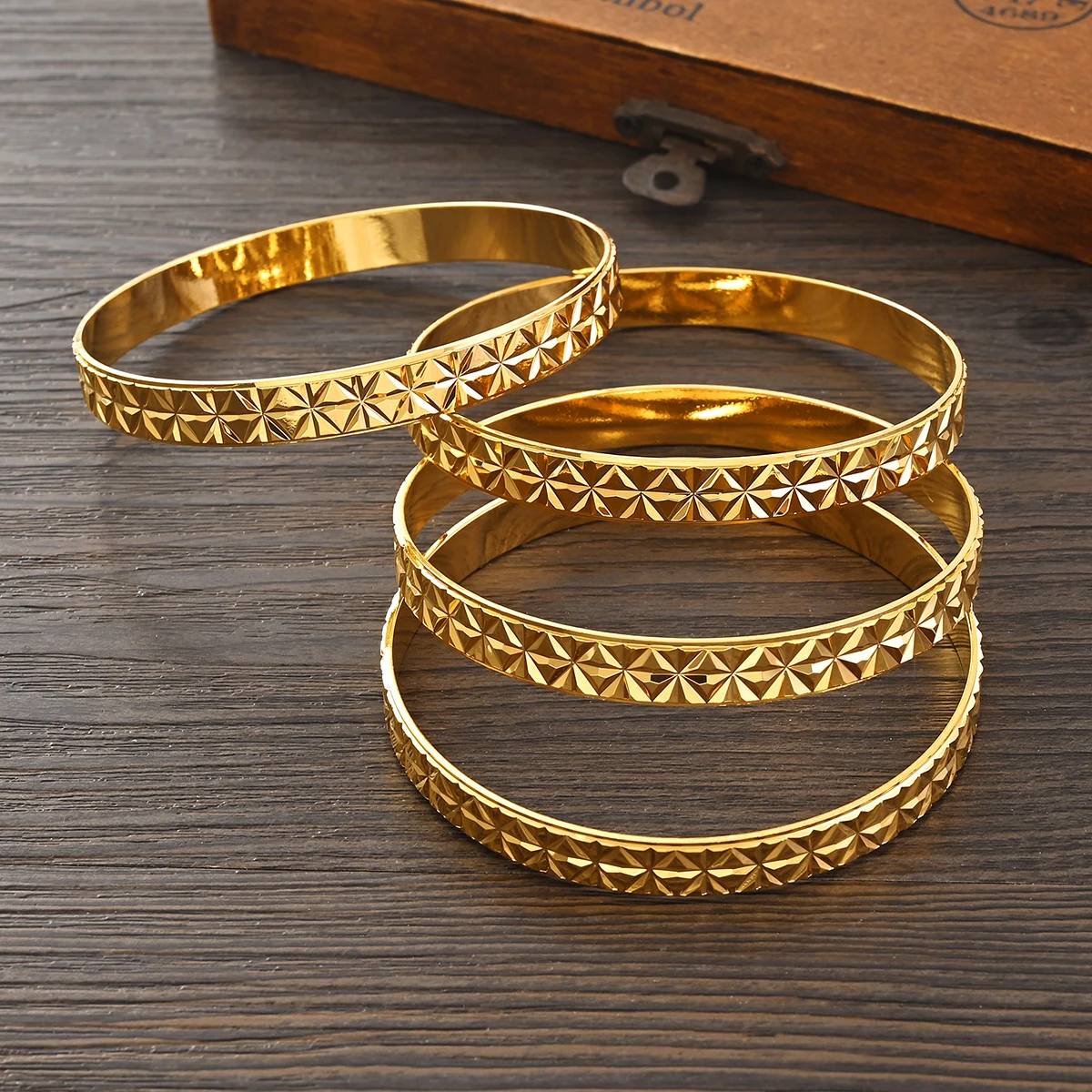 24k 65MM Dubai Wedding Bangles For Women Ethiopian Jewelry Gold Color Indian Bangles Bracelets Women Birthday Jewelry Gifts