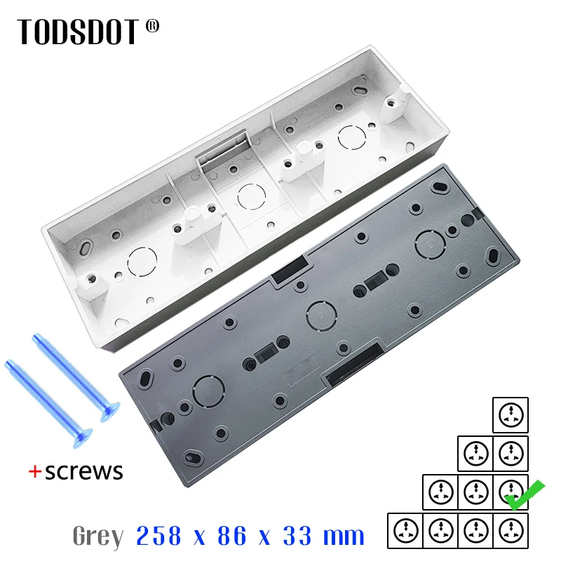 Grey 258-86-33 mm Switch Socket Box, On Wall Mount Triple Box Outfit  Junction Box, Grey Wall Surface Box Flame Retardant