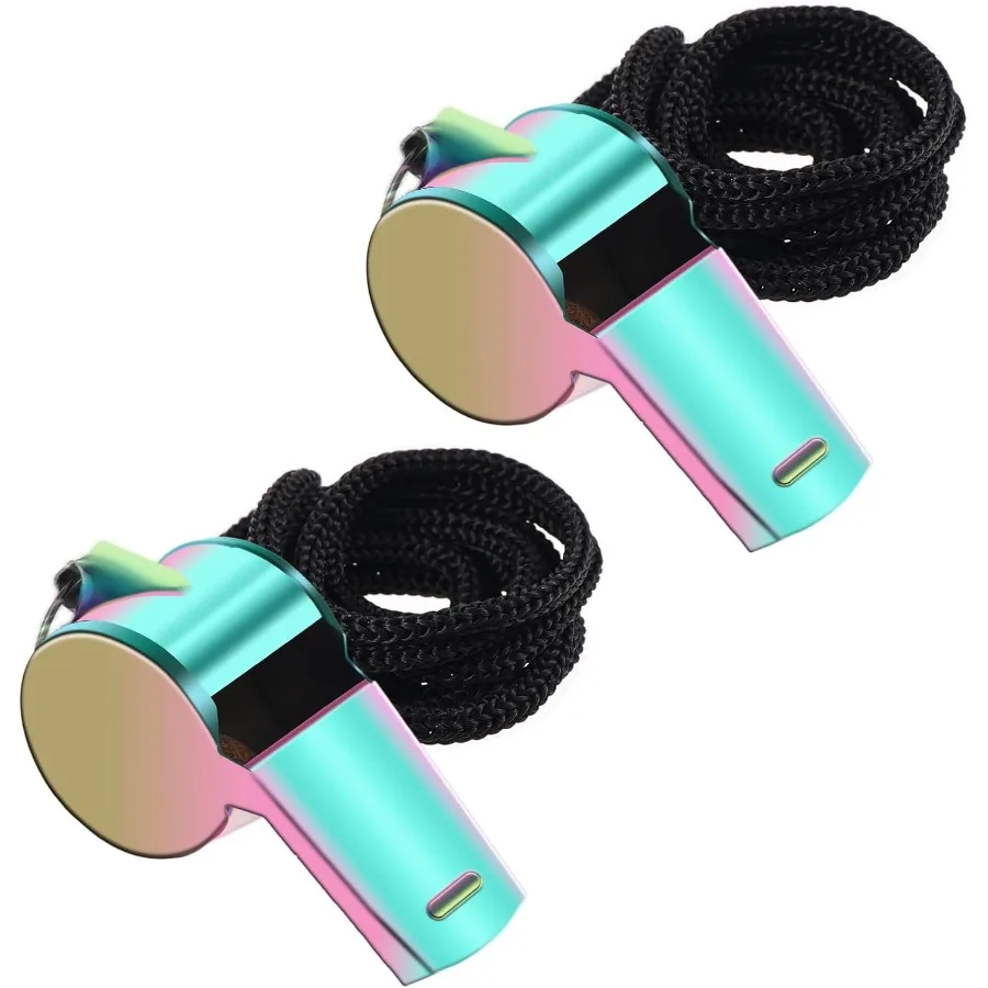 2 حزمة صافرة المدرب مع الحبل الفولاذ المقاوم للصدأ صافرة معدنية الملونة المدرب صافرة السائبة بصوت عال الرياضة صافرة للمعلمين Coa