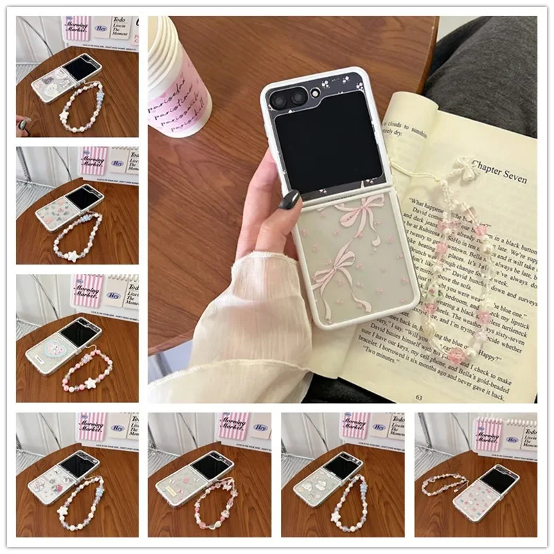 Für Samsung Galaxy Z Flip 6 5 4 3, niedliche Schleife, Armband, gerade Kante, stoßfeste Abdeckung