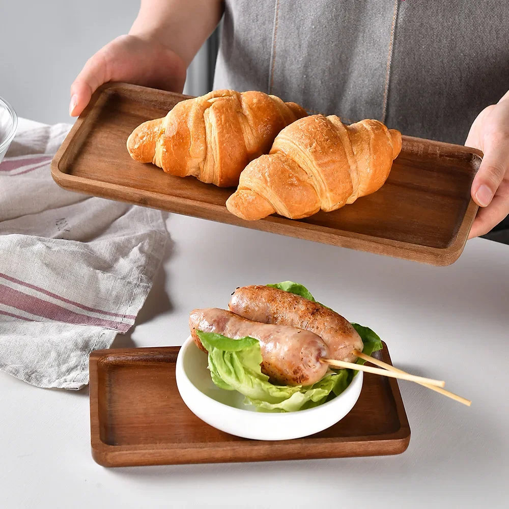 1Pc Acacia Wood Coffee Tray Food CupTrays Decorative Wood Tray Dessert Candy Bamboo Tray Gongfu Tea Tray