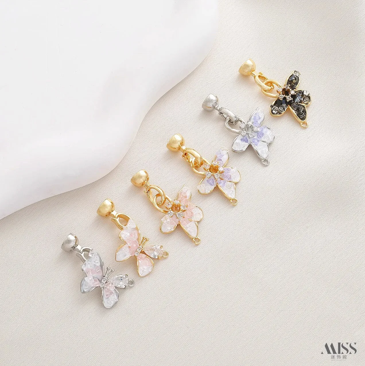 14K Gold Plated Frosted Ice Butterfly Flower Connector Clasp, DIY Handmade Pearl Bracelet Necklace Accessories