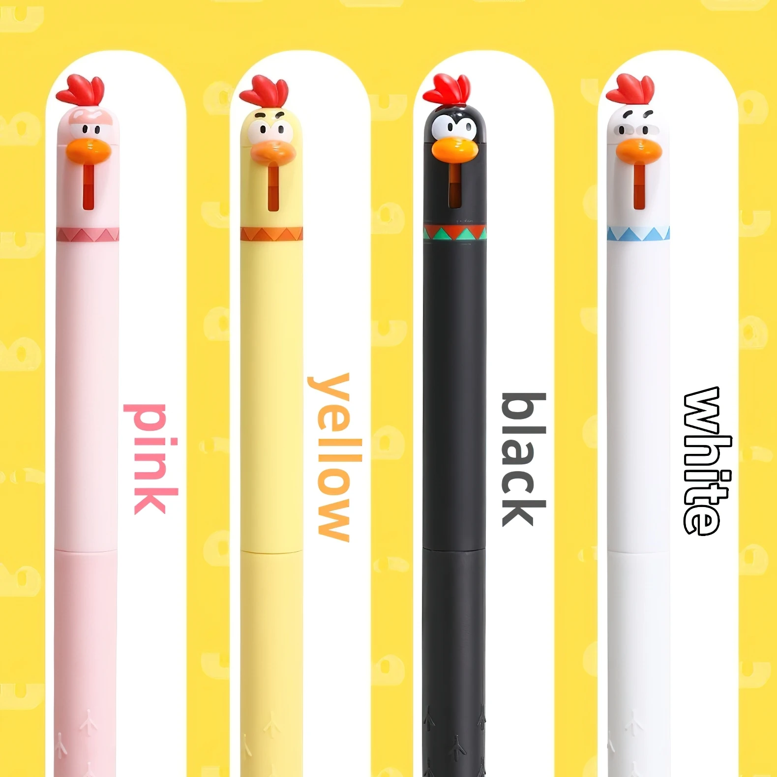 1/4pcs Cute Cartoon Yellow Chicken Design Gel Ink Pen Set 0.5mm Fine Point Black Ballpoint Pens Funny Writing F3068