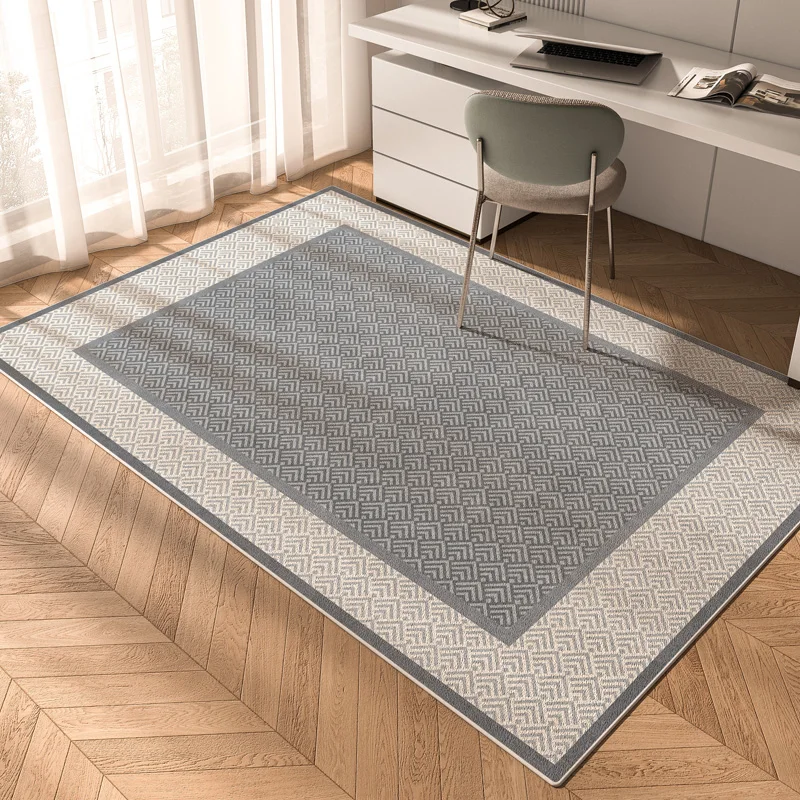 سجادة هندسية فاخرة على الطراز من VIKAMA - لون قاعدة رمادي فاتح مع خطوط ذهبية - مضادة للانزلاق - ديكور منزلي بسيط #3