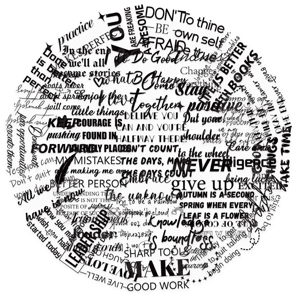 Black & White Motivational Sticker Pack (50 Designs) Removable PET Decals for Crafts & Mindful Living​ LanLanStickersWorld Store