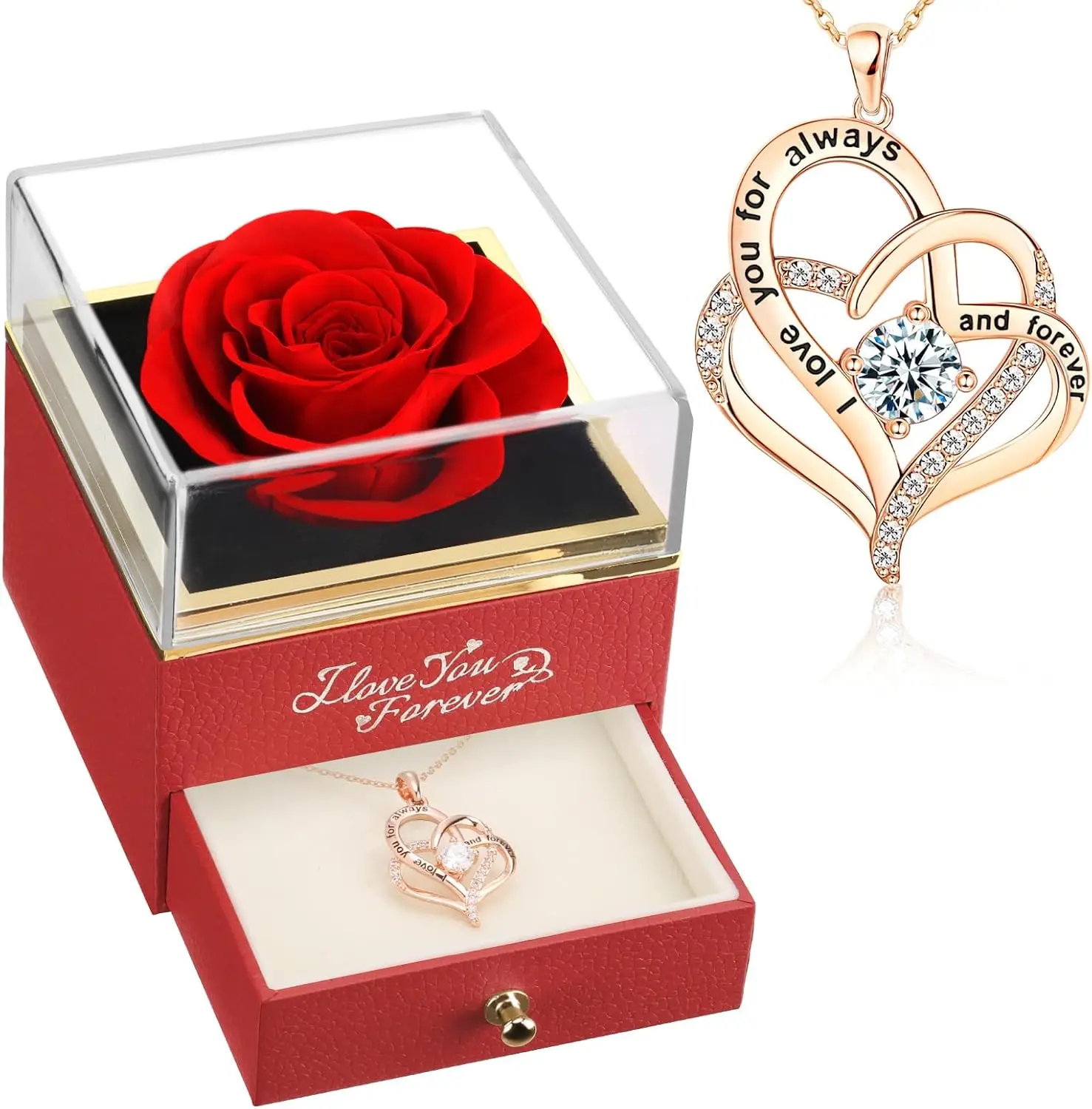 

Forever Real Rose Heart Necklace, Preserved Flower Gift for Women on Special Occasions