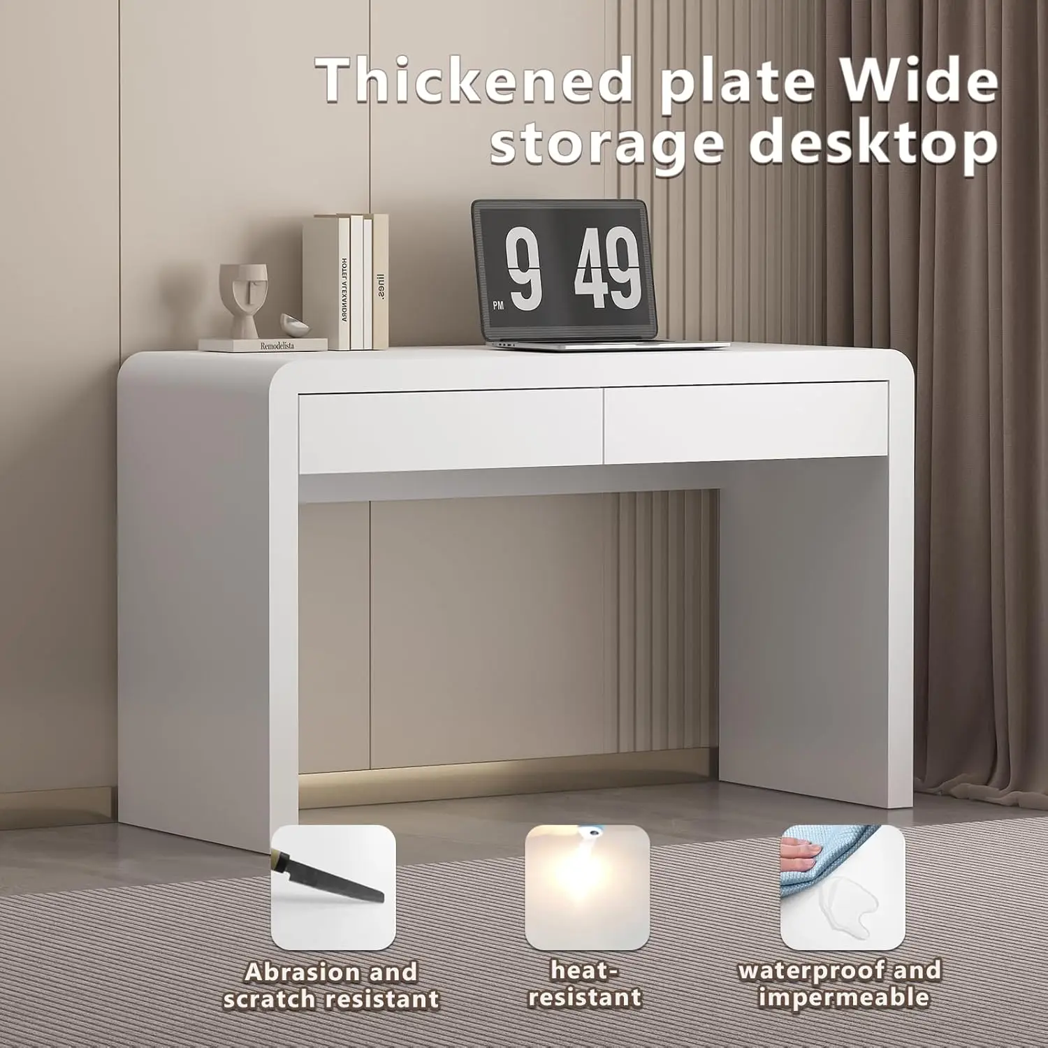 مكتب ألعاب خشبي أبيض مع أدراج، مكتب عمل مطلي بثلاث طبقات للمكتب المنزلي أو غرفة النوم (Z-101)