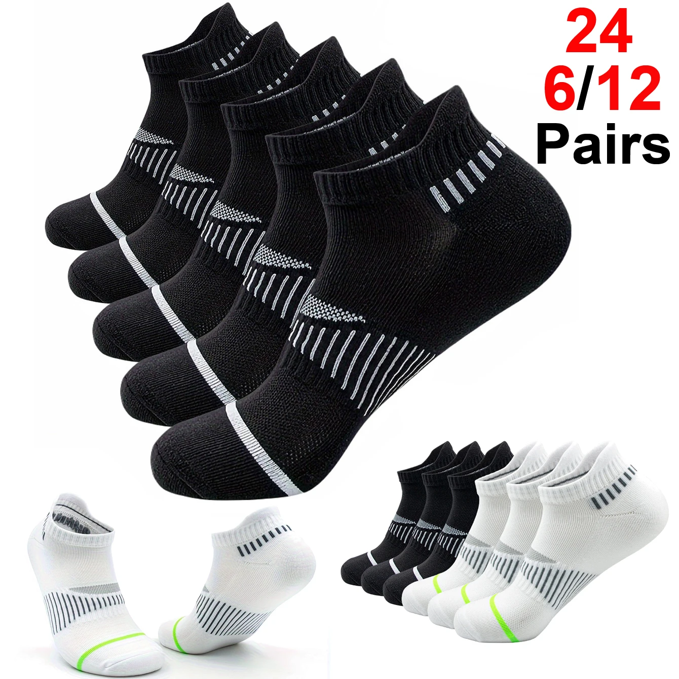 

Men's 6-Pack Low Cut Ankle Socks Breathable Mesh Moisture Wicking Quick Dry for Gym Running Daily Casual Wear