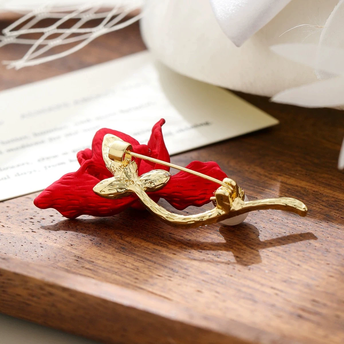 بروش زهرة السلطعون الأحمر، سحر أنثوي راقي، إكسسوار بدلة صدر نبات اللؤلؤ #4