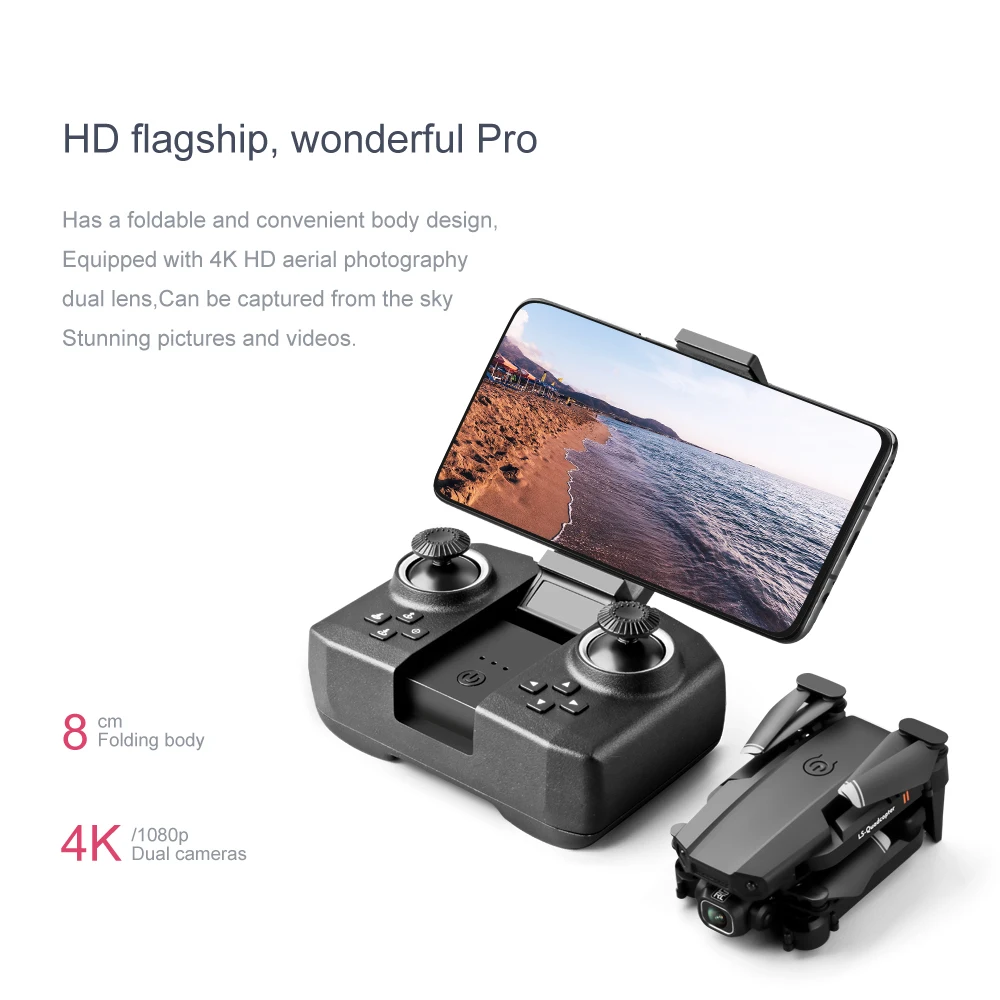 LS XT6 4KHD dual lens switching mode mini drone 360 ° tumble air pressure height keep foldable quad children's aircraft toy