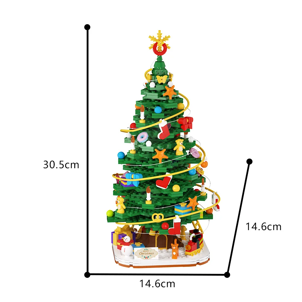 Gobricks MOC Christmas Tree Model Bricks Christmas Tree Snow Scene Conifer Spruce Pine Fir Building Blocks Toys Xmas Gift