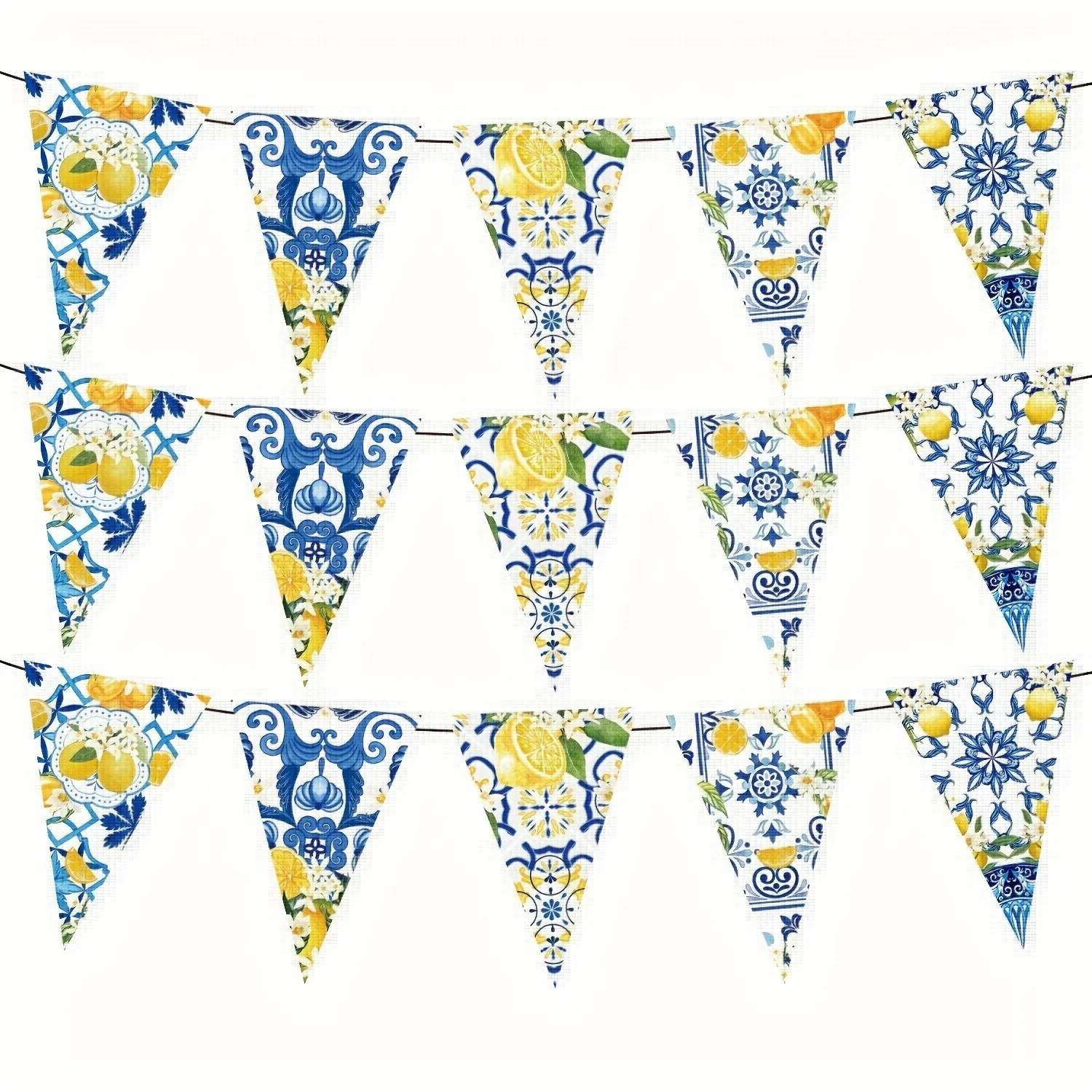 

Lemon Theme Party Bunting Flags, Blue Yellow White Floral Triangle Banner for Wedding Birthday Indoor Outdoor Decor