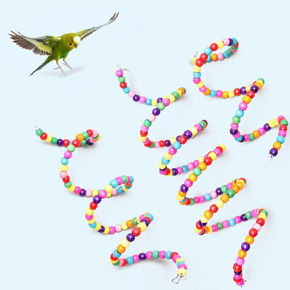 60/100/150/200cm Bird Cage Toy Colorful Beads Resting and Playing Leisure Toys Parrot Climbing Wood Swing Toy