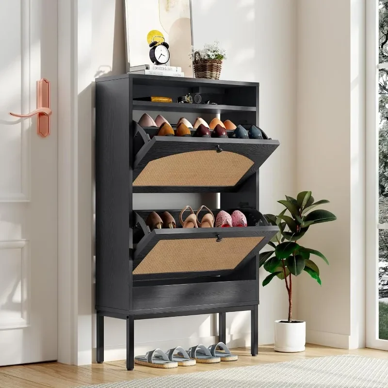 

Shoe Cabinet, Shoe Storage Cabinet with 2 Flip Drawers, Slim Shoe Storage Rack with Charging Station for Entryway