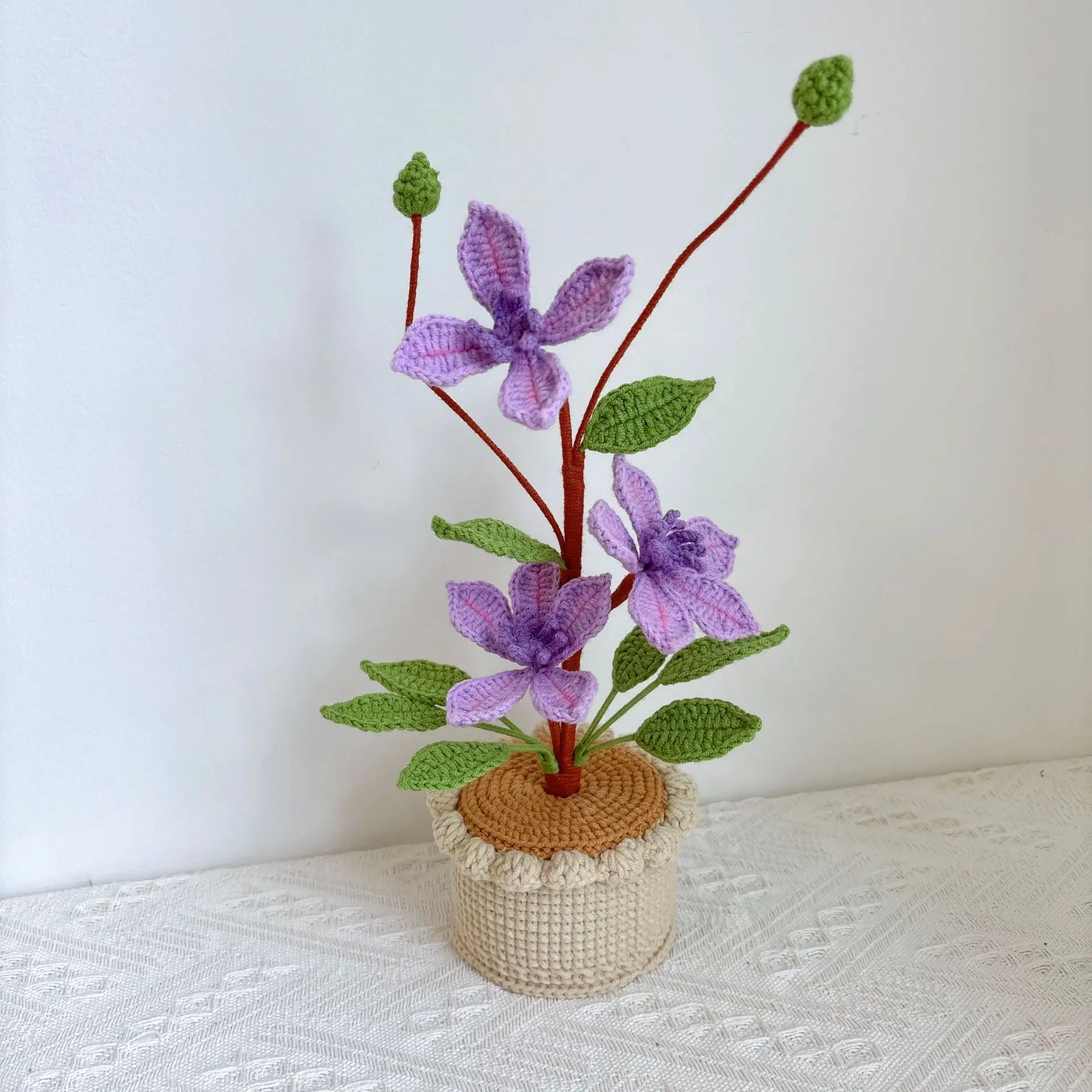 Fertig handgewebter Blumentopf, kreativer künstlicher Pflanzentopf, hübscher gestrickter Blumentopf, Dekoration für Schreibtisch und Bücherregal, Geschenk für Freunde – Detail 4