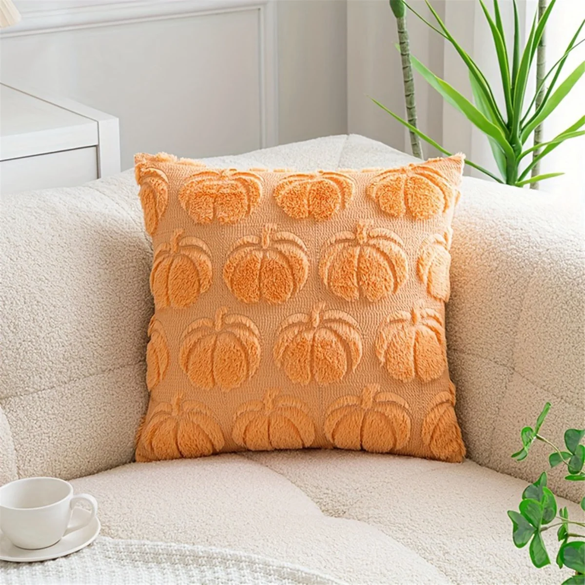 YHYS Autumn Light Luxury High-Grade Pumpkin Pillow Pillowcase Pumpkin Cushion Cover Living Room Sofa Decoration,Dark Orange