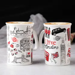 Caneca Casual elegante, Copo de água casal, Copos cerâmicos grandes, Londres impresso tubo reto canecas, Xícara de chá