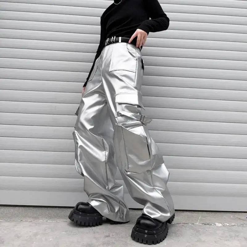 LUZHEN 2026 New Original Straight Tube Multi Pockets Design Cargo Pants Men's Streetwear Glossy Loose Wide Leg Trousers JY7788