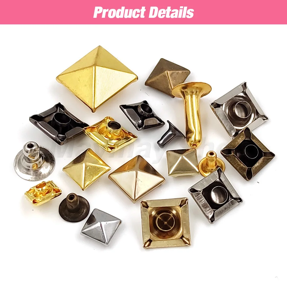 100sets 6-12mm Metal Pyramid Cap Rivets Studs Square Rivet for Leather Craft Bag Belt Clothing Garment Shoes Accessories