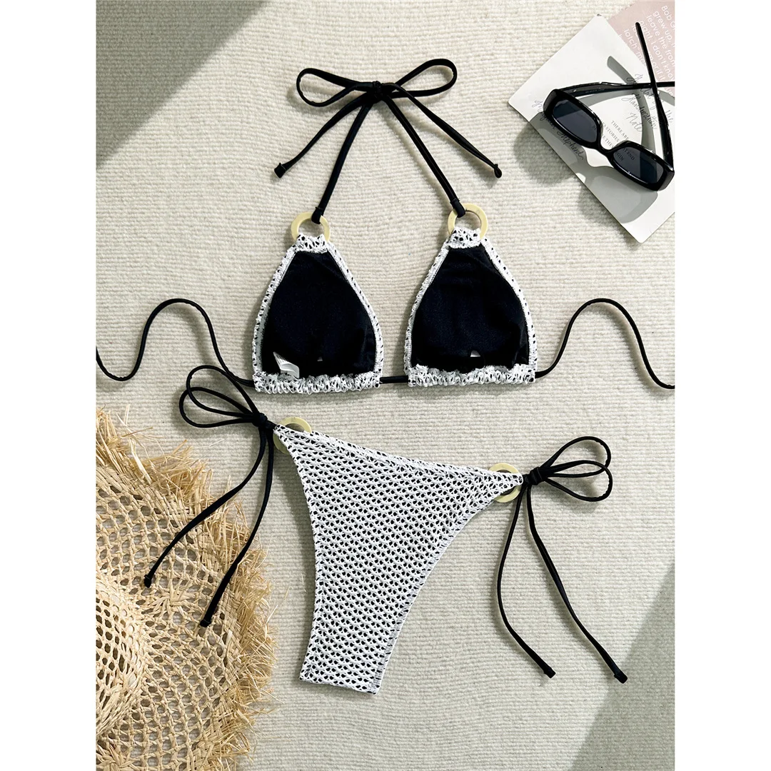 Gefalteter Neckholder-Bikini, zweiteiliges Bikini-Set, Damen-Badeanzug, Badebekleidung für Frauen, mit Trägern, hoch geschnitten, Badeanzug, Badebekleidung, V7043 – Detail 10