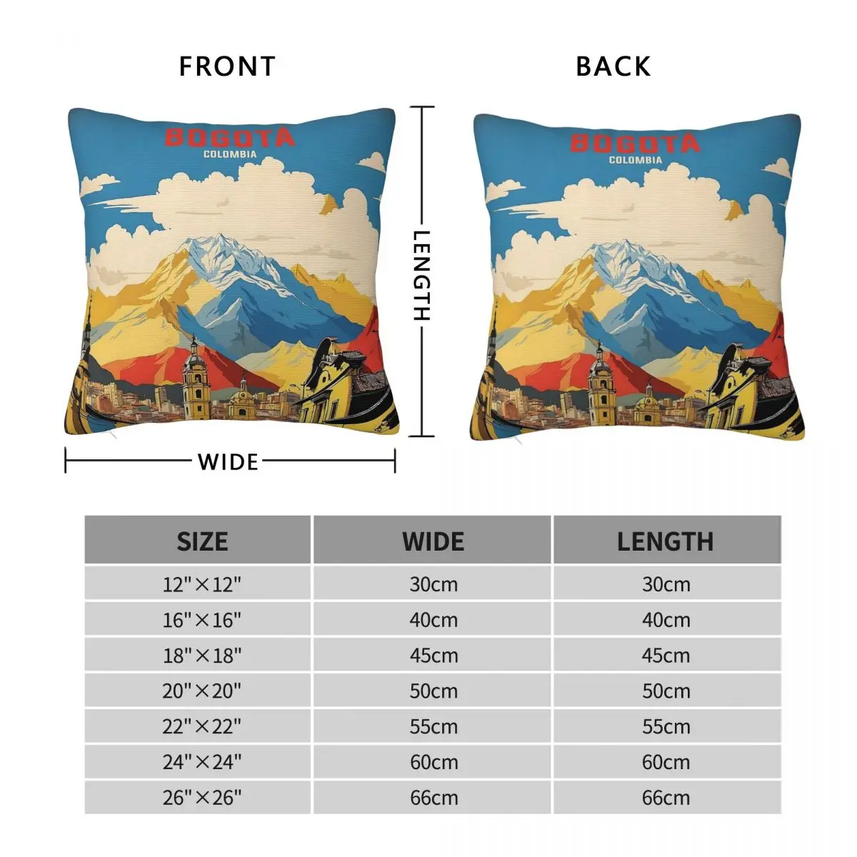 Bogota Colombia Retro Tourism Square Pillowcase Polyester Linen Velvet Creative Zip Decorative Pillow Case Room Cushion Case