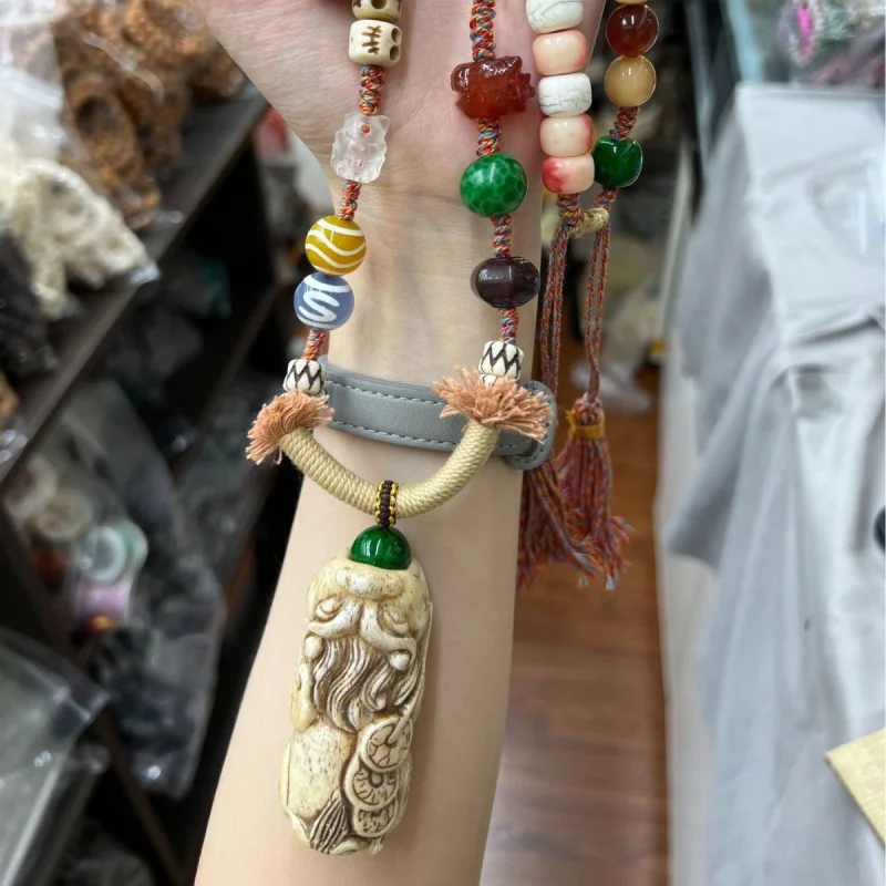 Hand , Multi-Treasure Pendant, Necklace, Cultural Accessory, Hanging Ornament, Ethnic Style, Vintage Bone Agate