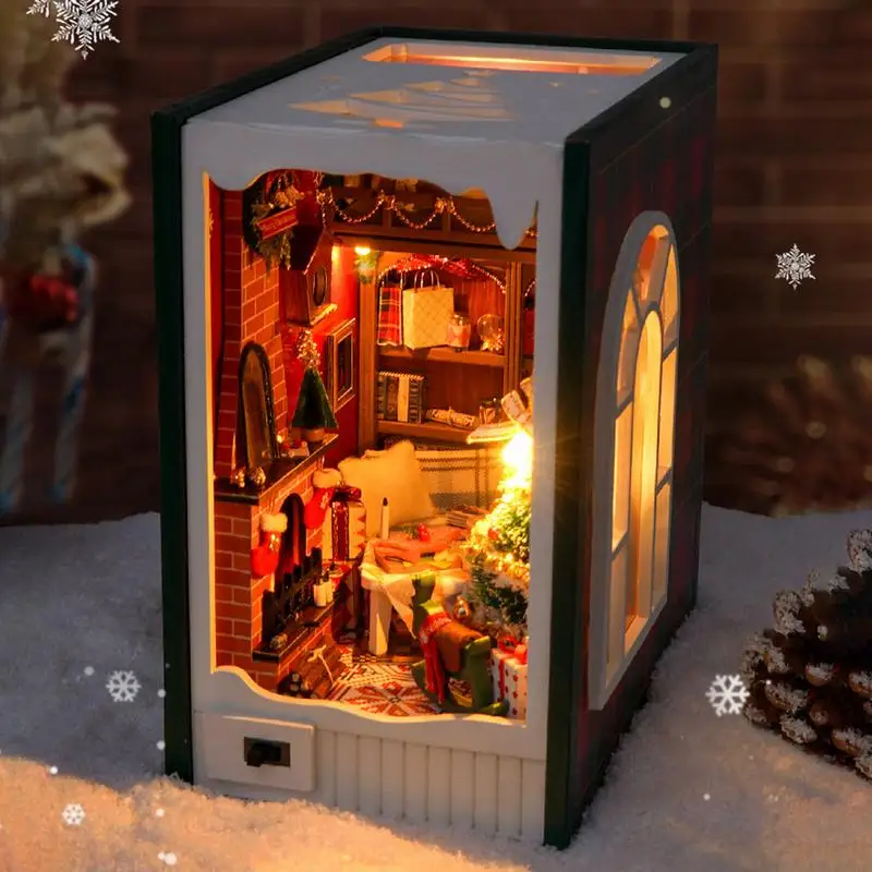 Book Nook Kits For Adults Decorative Book Nook Christmas Miniature House Kit 3D Wooden Merry Christmas House Model Build