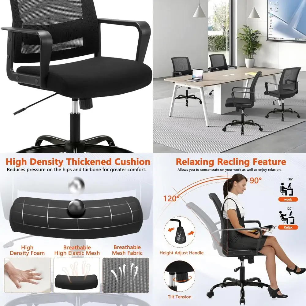 

Ergonomic Mesh Swivel Chair with Adjustable Height and Lumbar Support for Home Office, Black