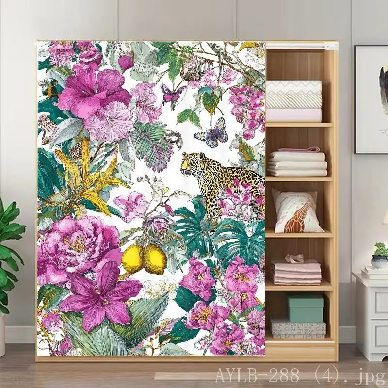 VIKAMA Cheetah Tropical Japanese Door Curtain Jungle Flower Animal Printed Wardrobe Covering Partition Curtain Home Decoration
