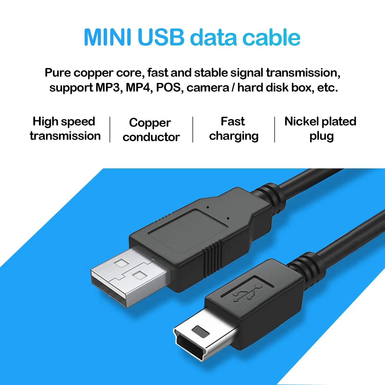 Mini USB 2.0 Cable 5Pin Mini USB to USB Fast Data Charger Cables for MP3 MP4 Player Car DVR GPS Digital Camera HD Smart TV1/1.5m