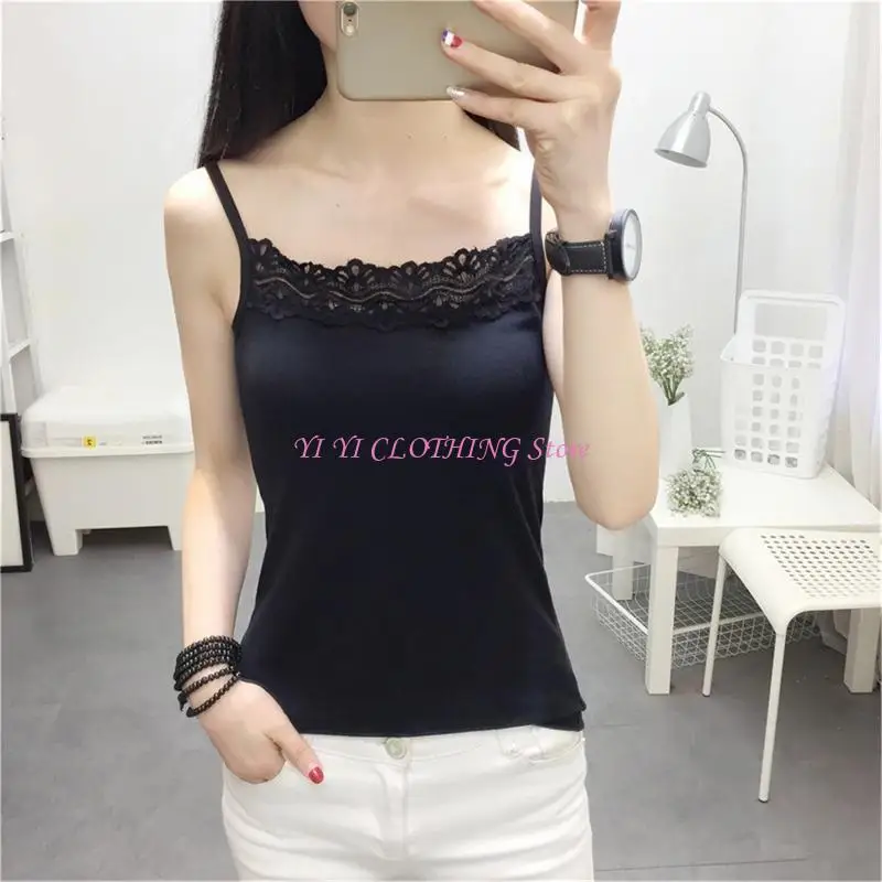 N5KF Women's Crop Tops Summer All-matching for Tank Tops Casual Sleeveless T-shirt Lace Camisole Street