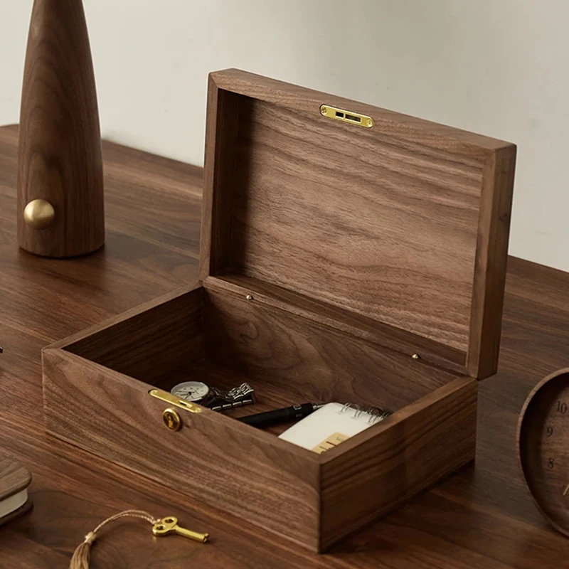 Home Walnut Vintage Desktop Items Cosmetic Jewelry Storage Solid Wood Box-A69M