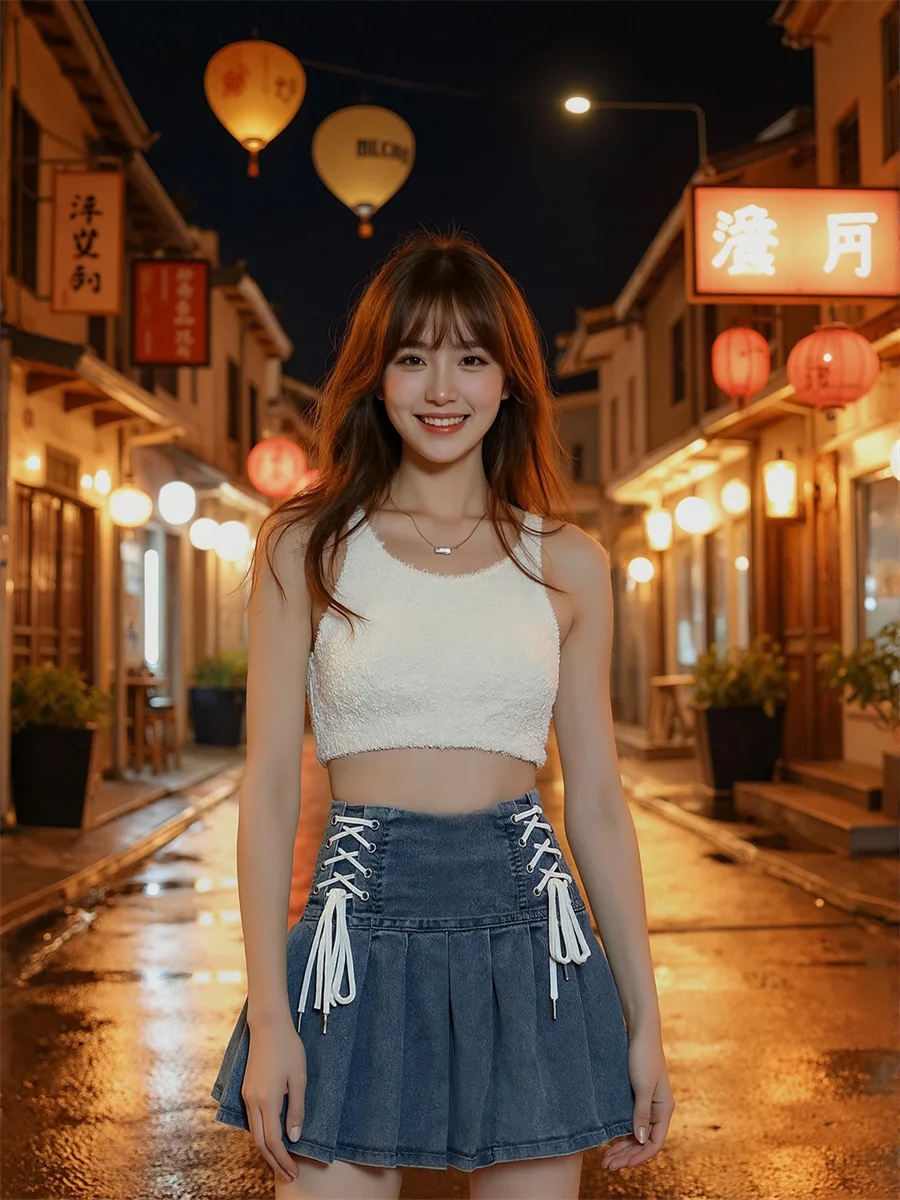 

Denim Lace-up Mini Skirts Womens Artistic Patchwork Fringe Unique Flowy Festival Vacation Pleats Layered Miss Pleated Elasticity