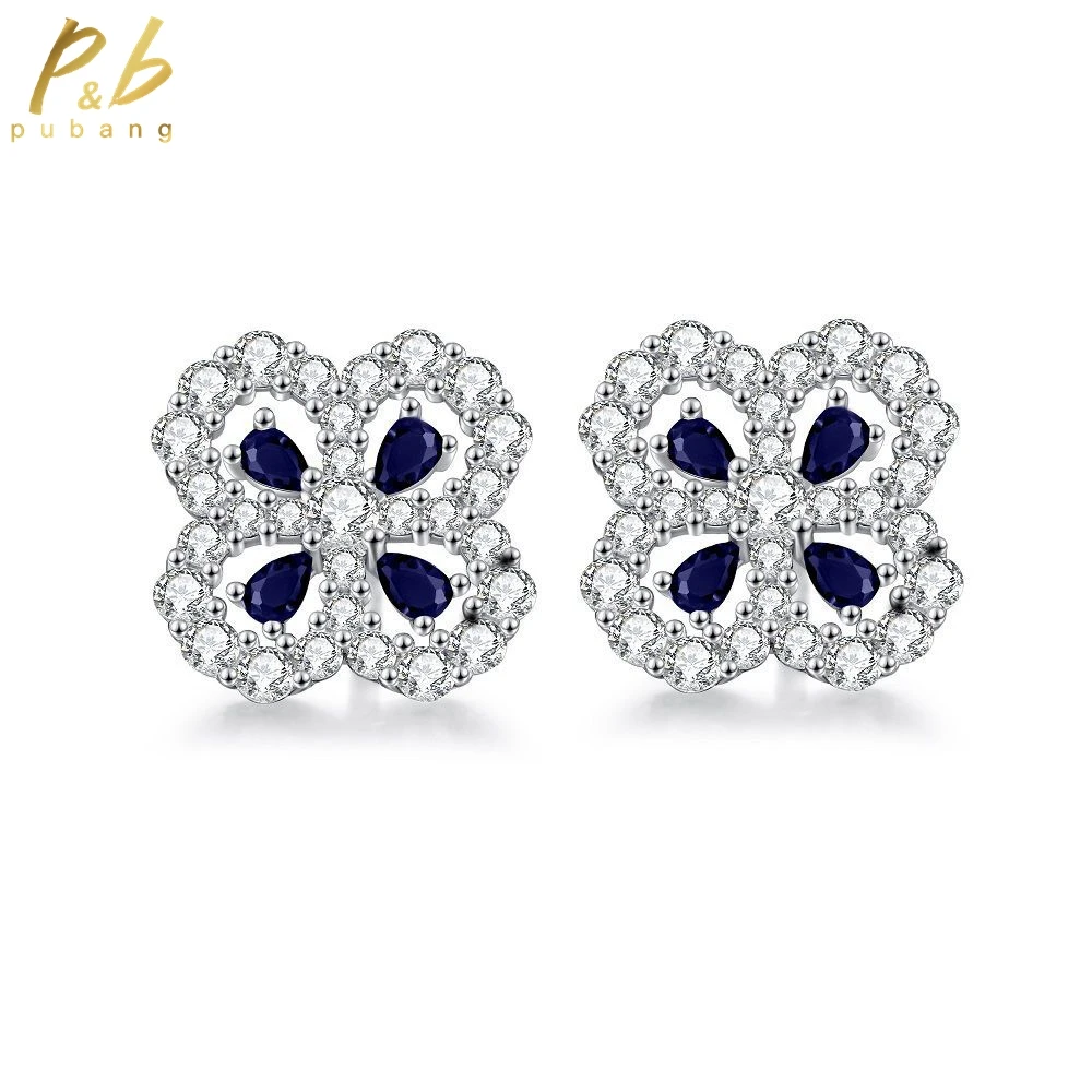 

PuBang Fine Jewelry Stud Earrings 925 Sterling Silver 7 Color Gem Created Moissanite for Women Wedding Party Gifts Free Shipping