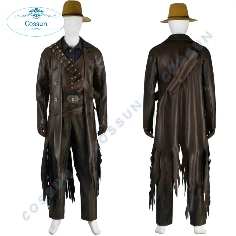 [Customized] Fall Cos Out The Ghoul Cosplay Costume Mens Brown Leather Suit Coat Jacket Vest Pant Hat Halloween Carnival Outfits