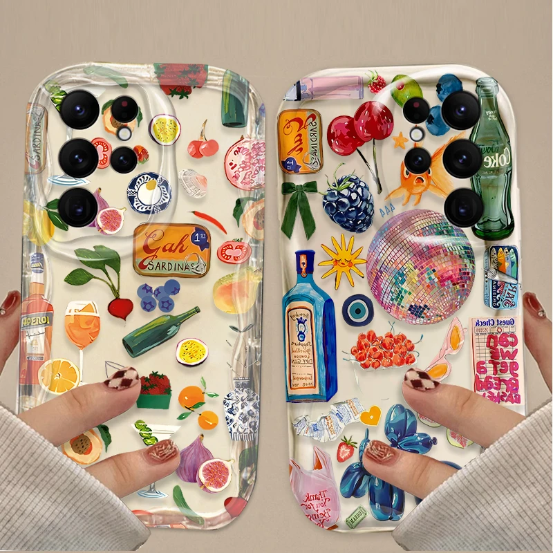 الفاكهة النبيذ الليمون قضية الهاتف لسامسونج غالاكسي S25 S24 الترا S23 S22 S21 S20 زائد FE A56 A36 A26 A17 A07 سيليكون الغطاء الخلفي