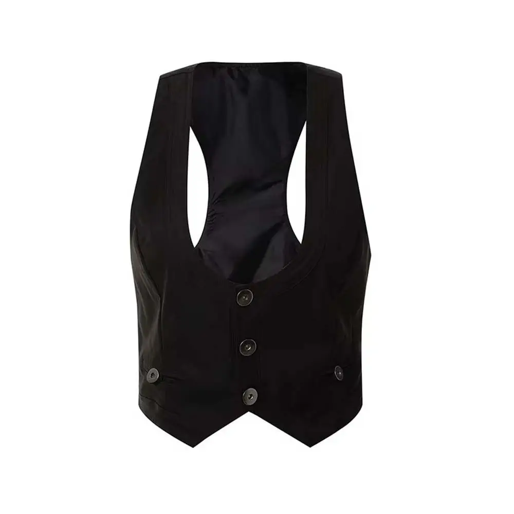Sleeveless Women Waistcoat Suit Vest Punk Style Corsetier Buttons Breasted Vest Jacket Dressy Waistcoat Dark Brown/Black