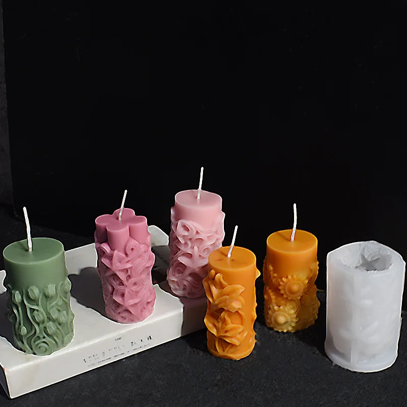 Molde cilíndrico para velas talladas, estrella de mar, océano, columna, vela, cabaña, lirio, valle, vela de lirio, molde de silicona para exhibición