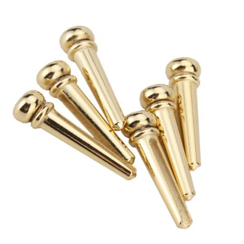 

6Pcs Brass Guitar Bridge End Pin Set Golden Color Portable Easy Use for All Acoustic Guitars Brass Guitar Bridge Pin