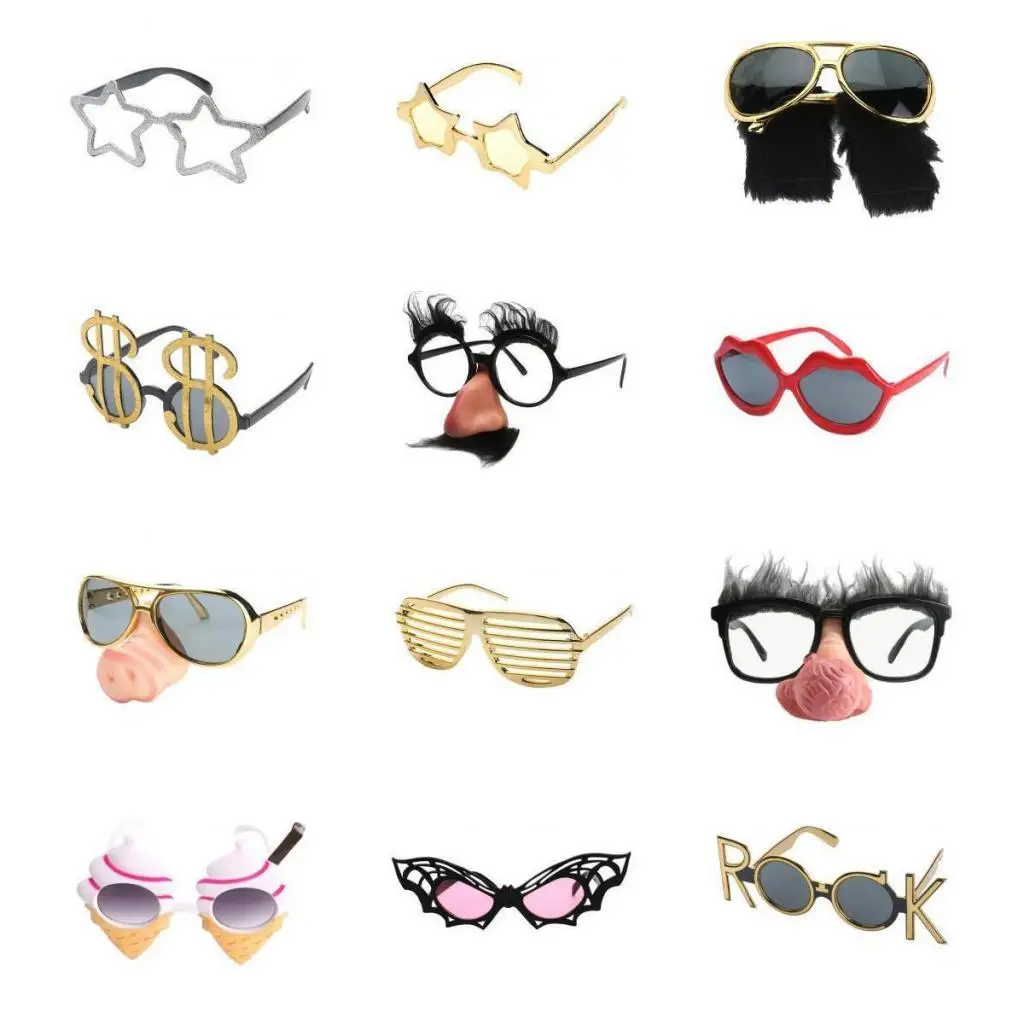 แว่นกันแดดพลาสติกสีทองแบบใหม่ แว่นตาแฟนซีสำหรับงานปาร์ตี้ ถ่ายรูป พร็อพปาร์ตี้