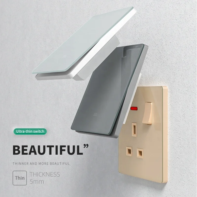 5PCS Custom UK Standard 13A Power Electric Wall Outlet Socket Tempered Glass Design For Home Use Unique Plug & Sockets Product