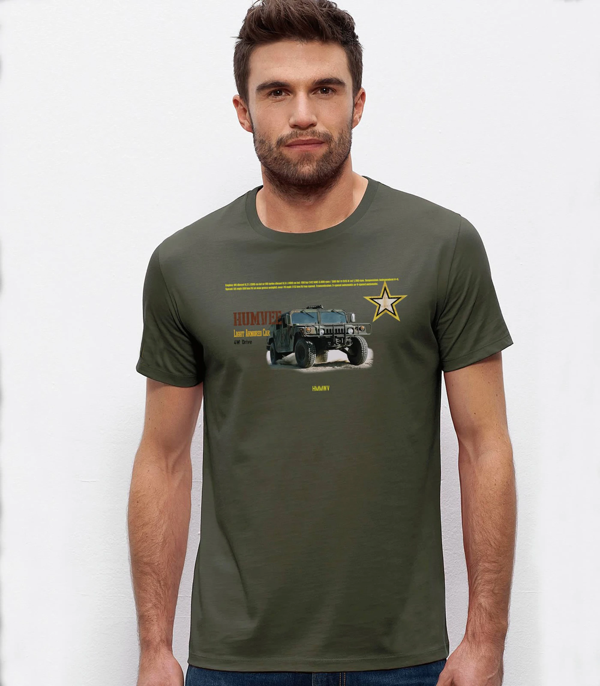 US Army Military Vehicle Humvee Light Armored Car T-Shirt 100% Cotton O-Neck Short Sleeve Summer Casual Mens T-shirt Size S-3XL