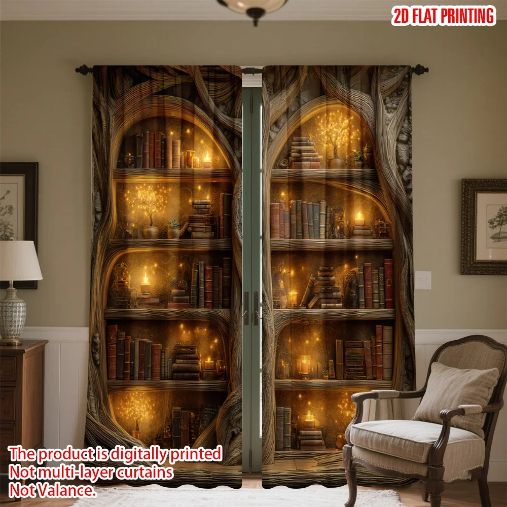 

2D flat printing 2pcs Drapes Magical Tree Bookshelf Digital Printed Polyester Drapes All Season Party & Holiday Decor Use for