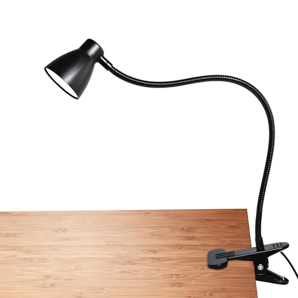 Flexible Gooseneck Desk Lamp, Clip On LED Reading Light with 3 Colors and 10 Brightness, Dimmable Eye Care Clamp Lamp for Read
