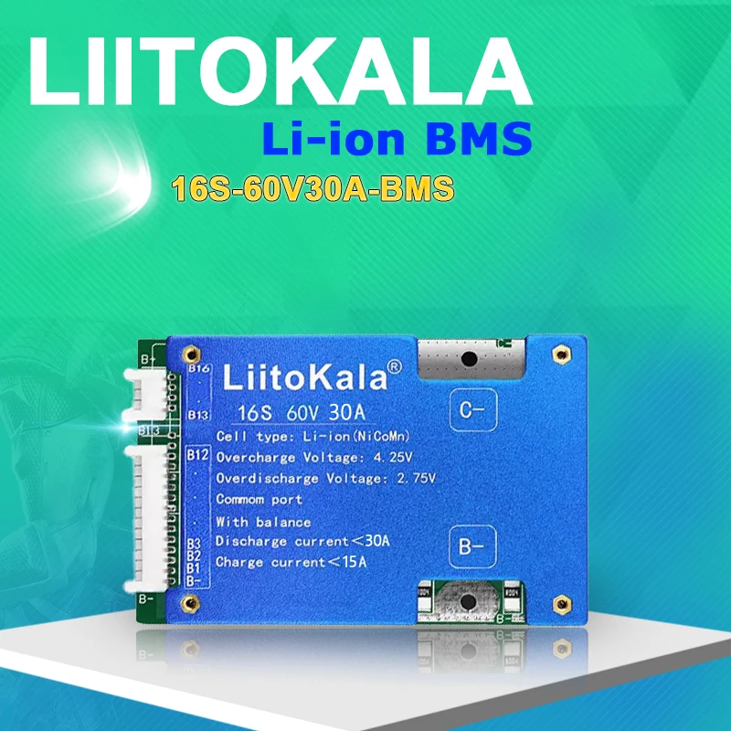 

LIitoKala 16S-60V30A-BMS Lithium polymer battery BMS 3.7V Same port PCM 60V 20Ah li-ion battery pack Balance protection board